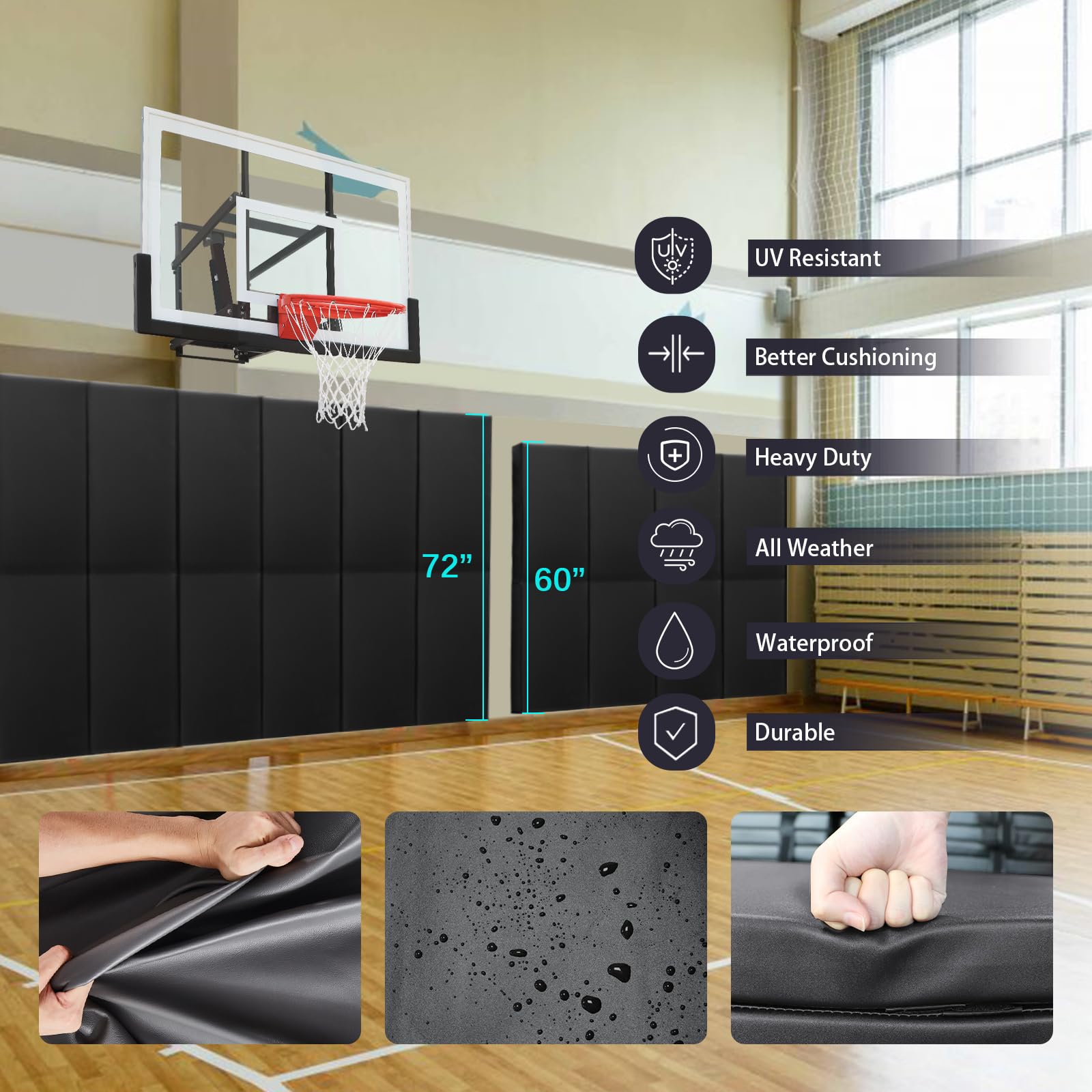 Snapklik com : PROGOAL 60 quot /72 quot High Gym Wall Padding 2 quot Thick Foam