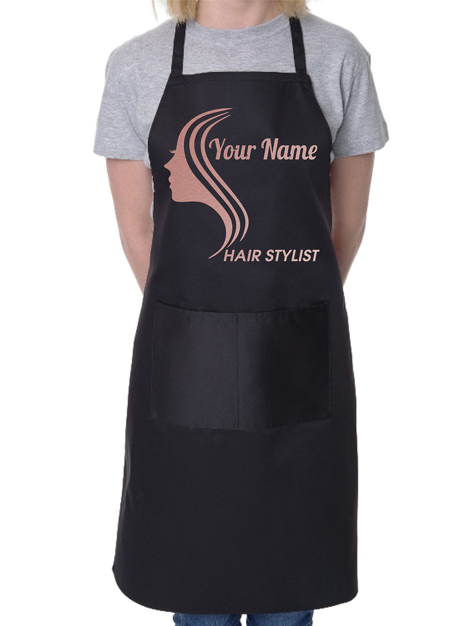 Print4u Unisex Black Personalised Apron Hair Stylist Add Your Name Ideal For Work Hairdresser