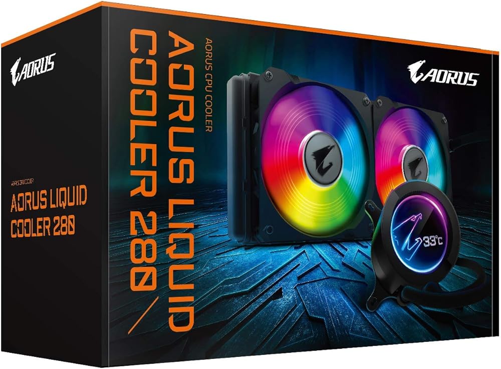 AORUS RGB AIO Liquid Cooler 280, 280mm Radiator, Dual 140mm Windforce PWM Fans, Customizable Full Color LCD Display, Advanced RGB Lighting and Control, thumbnail 2