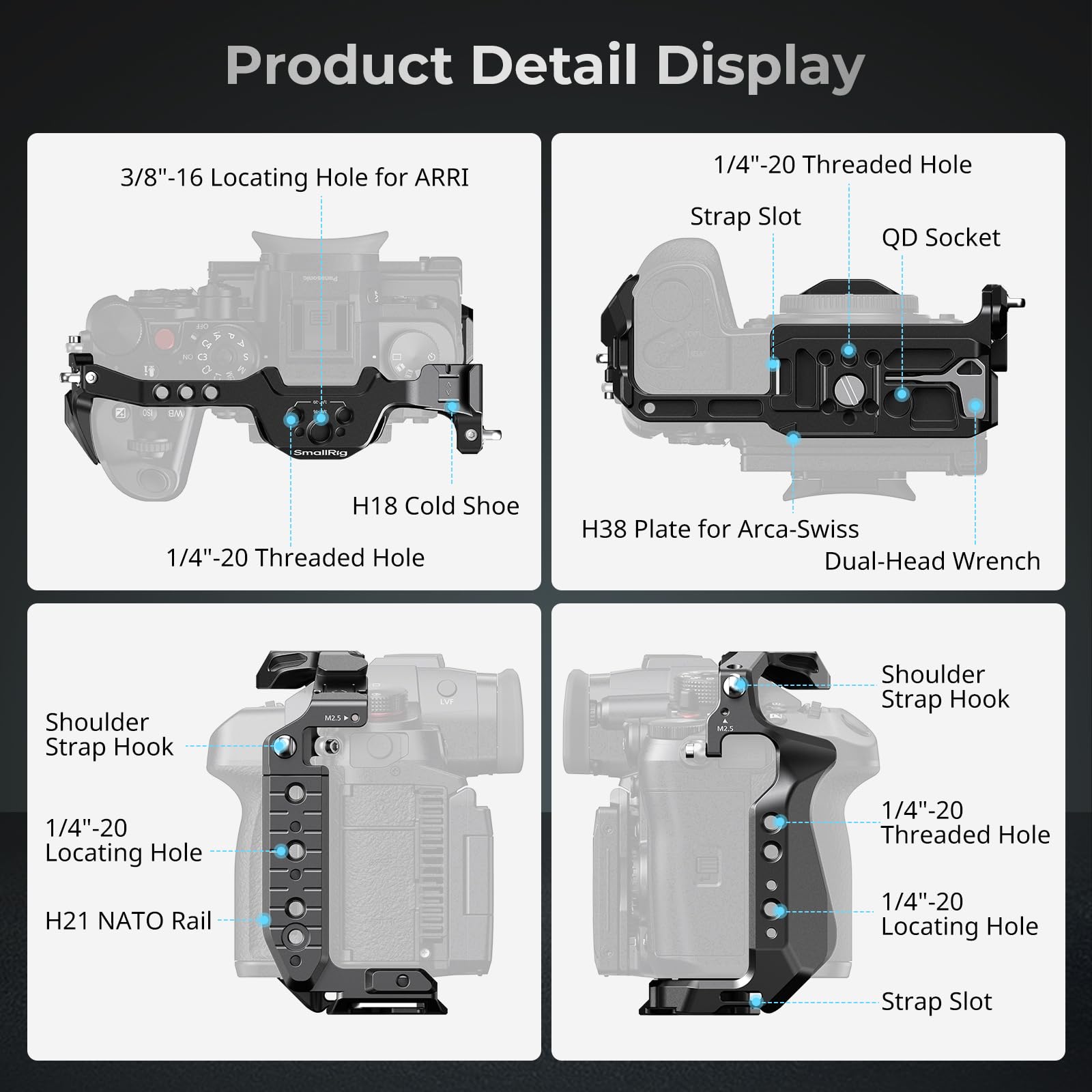 SMALLRIG Quick Release Cage per Panasonic GH7 / GH6, Camera Cage con Cold Shoe Brevettato HawkLock Style/NATO Rail/Quick Release Plate per Arca, Accesso Completo e Design Antigraffio - 4824