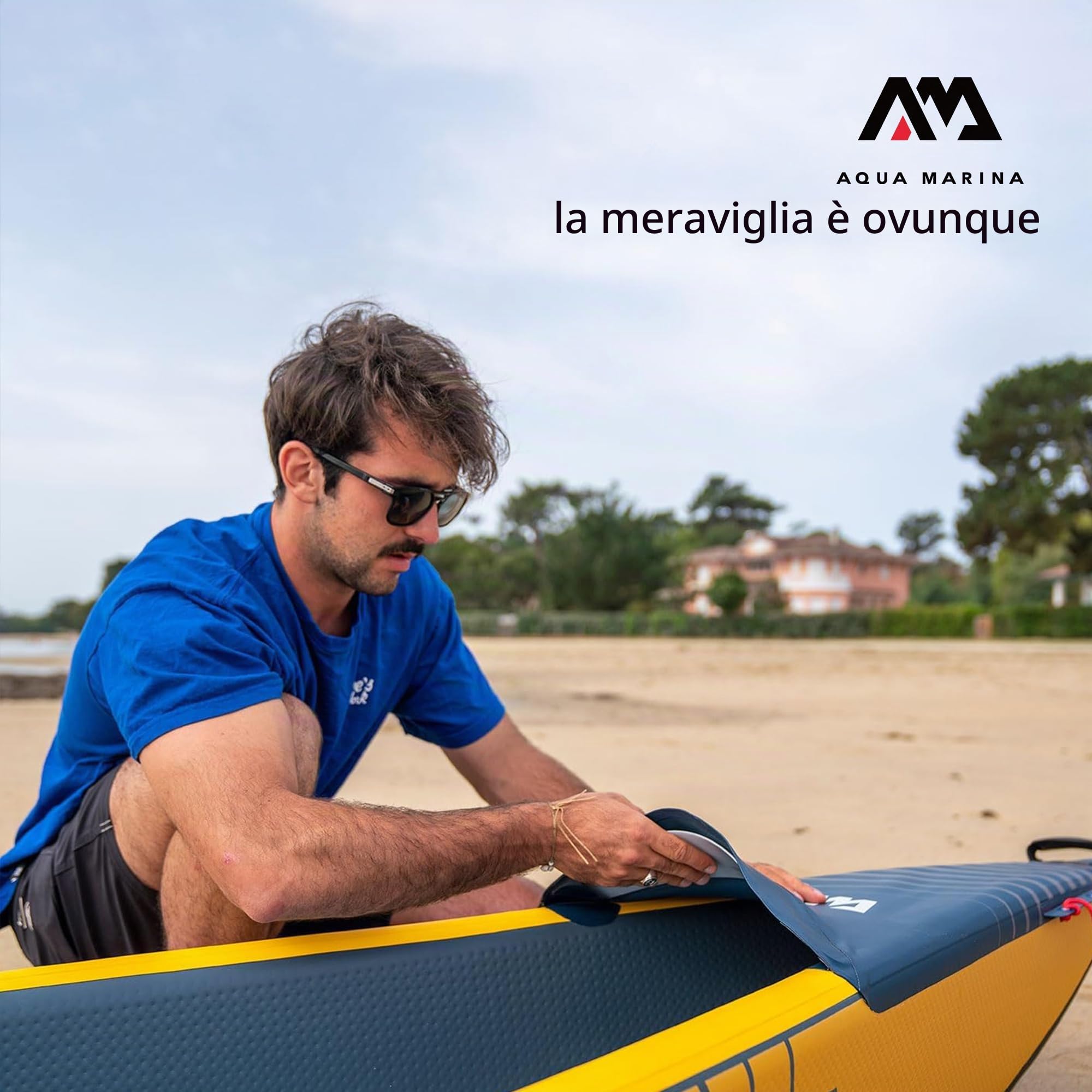 Aqua Marina Tomahawk, AIR-K - Kayak gonfiabile ad alta pressione, per 1 persona, lunghezza 375 cm, colore: blu marino/giallo