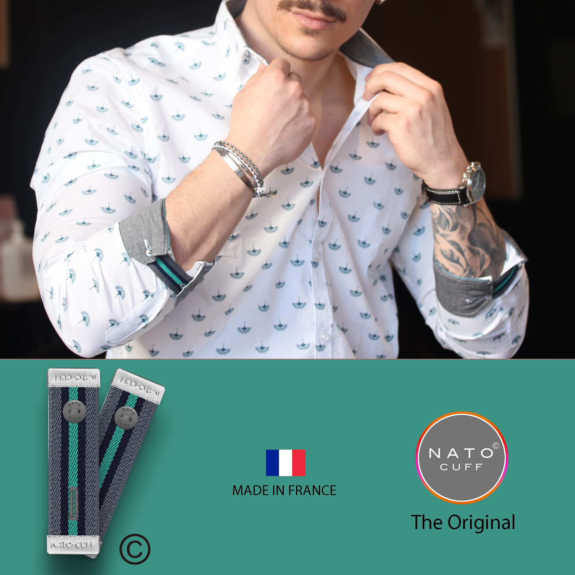 Nato Cuff -Enrolle Sus Mangas con Elegancia - No más dobladillos en Sus Camisas - Soporte para Mangas de Camisa - Puño elástico Antideslizante