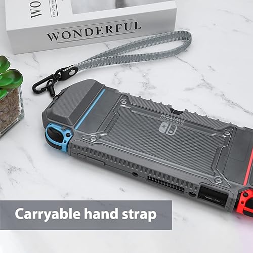 Vista 4 de Switch OLED - Funda protectora acoplable para Nintendo Switch OLED modelo 2021, cómoda con ranuras para tarjetas de juego y correa de mano, 1