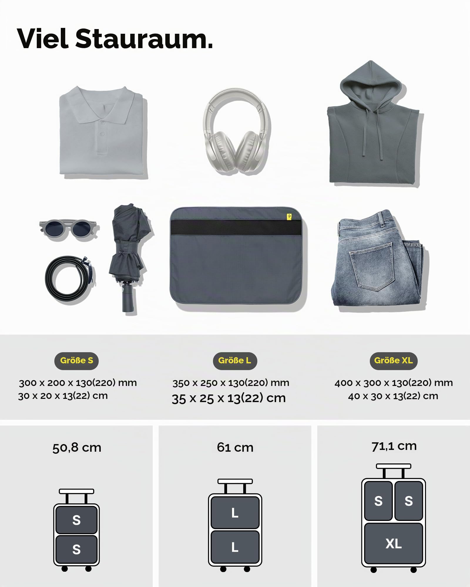 Spigen Life Packing Cube Packwürfel Koffer Organizer Set Packtaschen mit Kompression und Reißverschluss für Reisen und Urlaub L1+L1 2 Stück - Grotte Grau