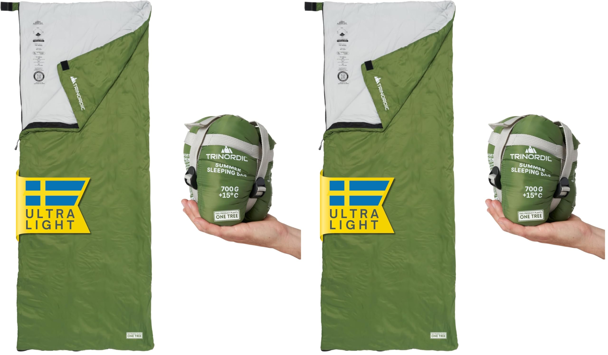 Trinordic 700g Ultraleicht Deckenschlafsack – mit Anti-Klemm-Reißverschluss – Kompakte Schlafsack Sommer für Erwachsene – Outdoor Wandern, Rucksackreisen, Bikepacking und Reisen (Packung mit 2) Sport & Freizeit