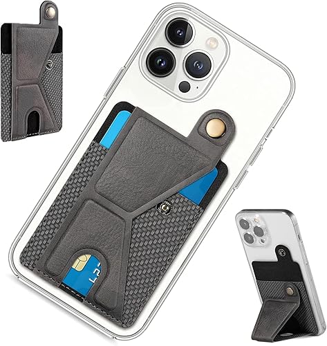 Miimall Tarjetero compatible con iPhone Case, Samsung Galaxy, cartera de piel sintética con soporte magnético ajustable, funda adhesiva 3M para la