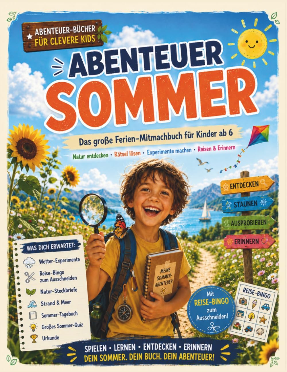 Sommerferien Mitmachbuch für Kinder ab 6 – Rätsel, Experimente, Natur entdecken & kreative Beschäftigung im Urlaub: Beschäftigungsbuch für Urlaub, ... Experimenten und kreativen Mitmachseiten