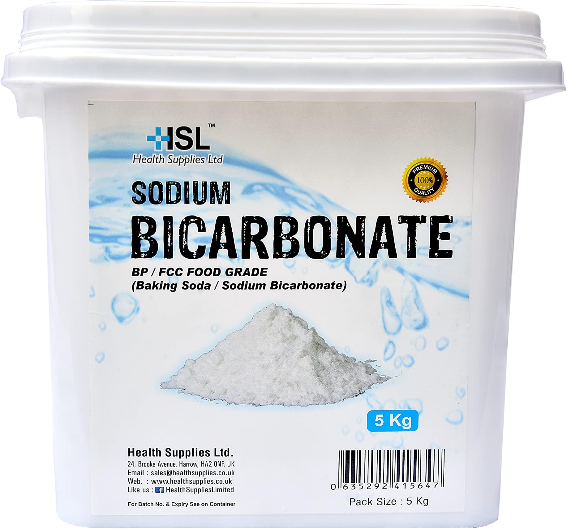 HSL SODIUM BICARBONATE/Bicarbonate of soda | bp/FCC food grade/Premium Quality | Bath, Baking, Cleaning (5kg)