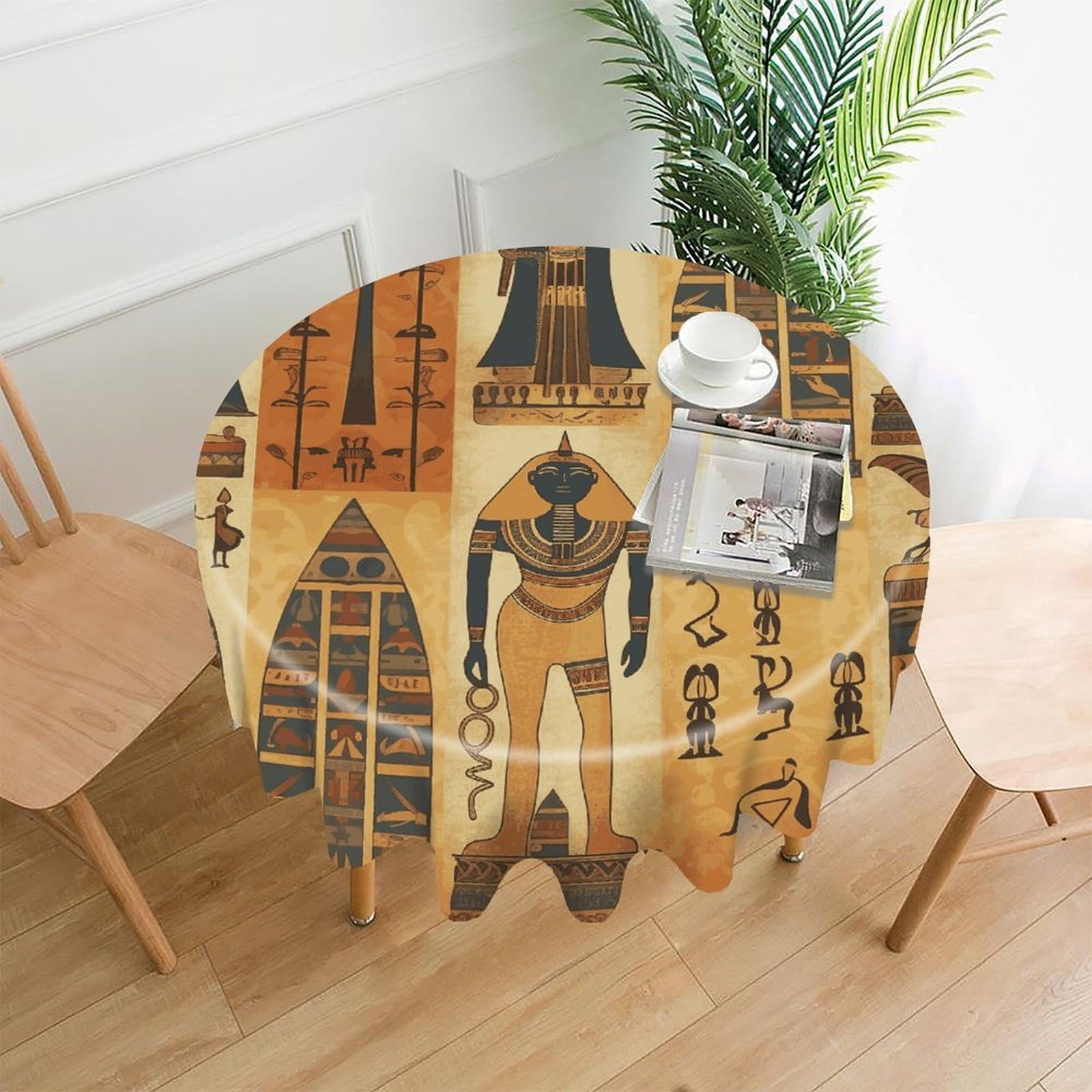 FekiLoot Ancient Egypt Tribe Series Round Tablecloth Cover 60 Inch Wrinkle Free Washable Polyester Fabric Table Cover Decorative Round Table Cloth for Home Dining Kitchen Party Farmhouse