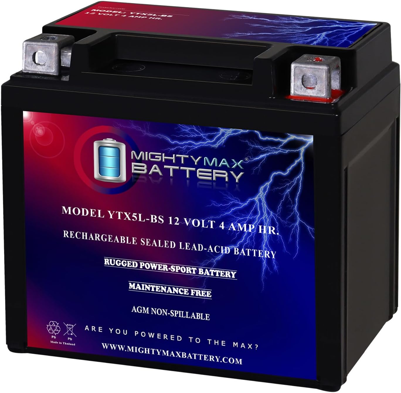 Mighty Max Battery YTX5L-BS Replaces Quad Bike ATV Suzuki 50/80CC LT-Z50 QuadSport LT80