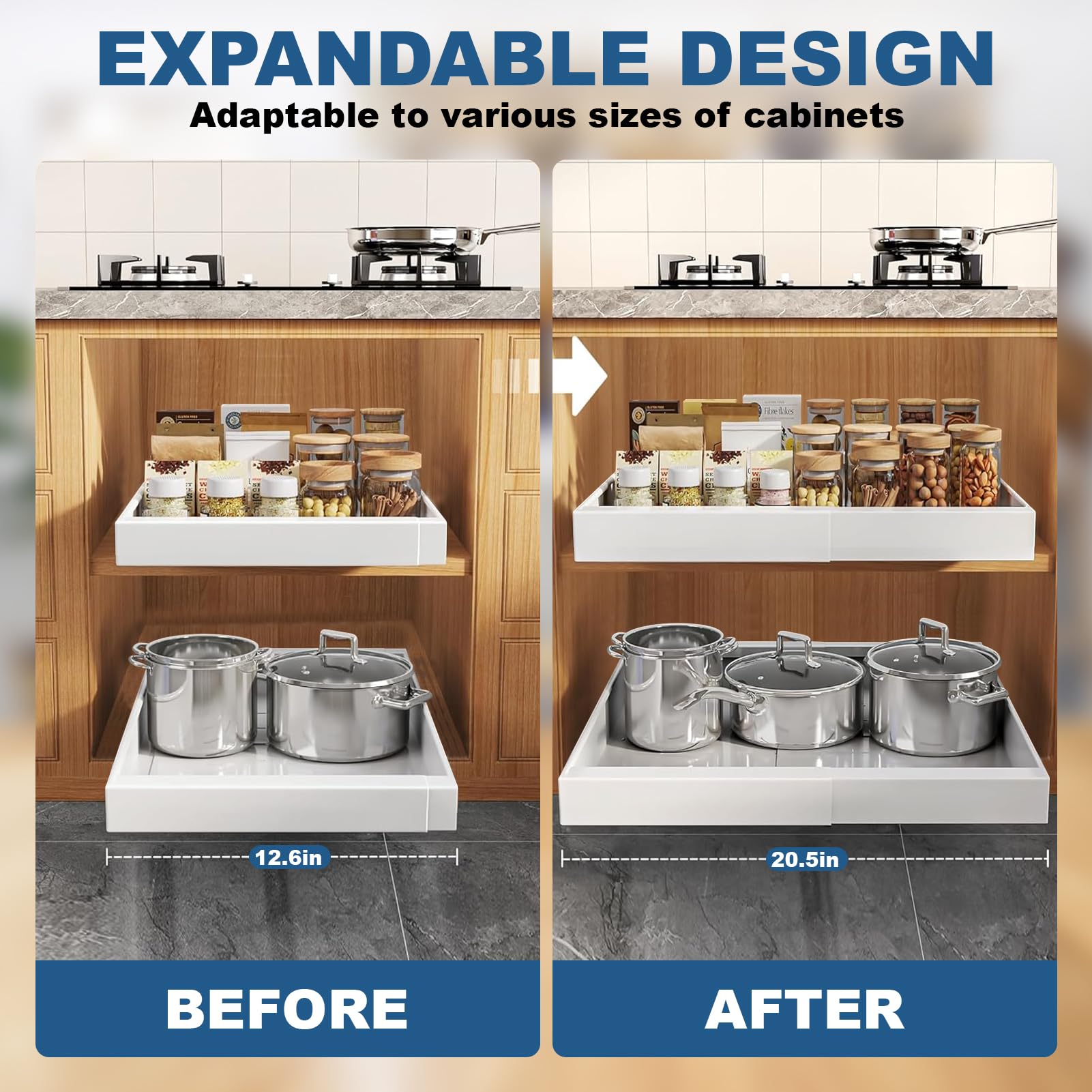 Snapklik.com : Pull Out Drawers For Cabinets, 2 Packs Expandable(12.6 ...