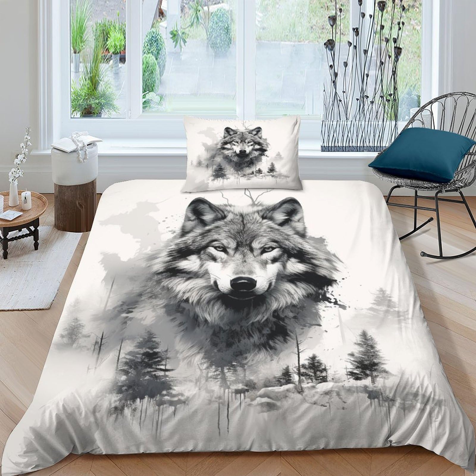 Housse de couette encre noir et blanc 3D microfibre lit simple 135x200 parure de lit chic