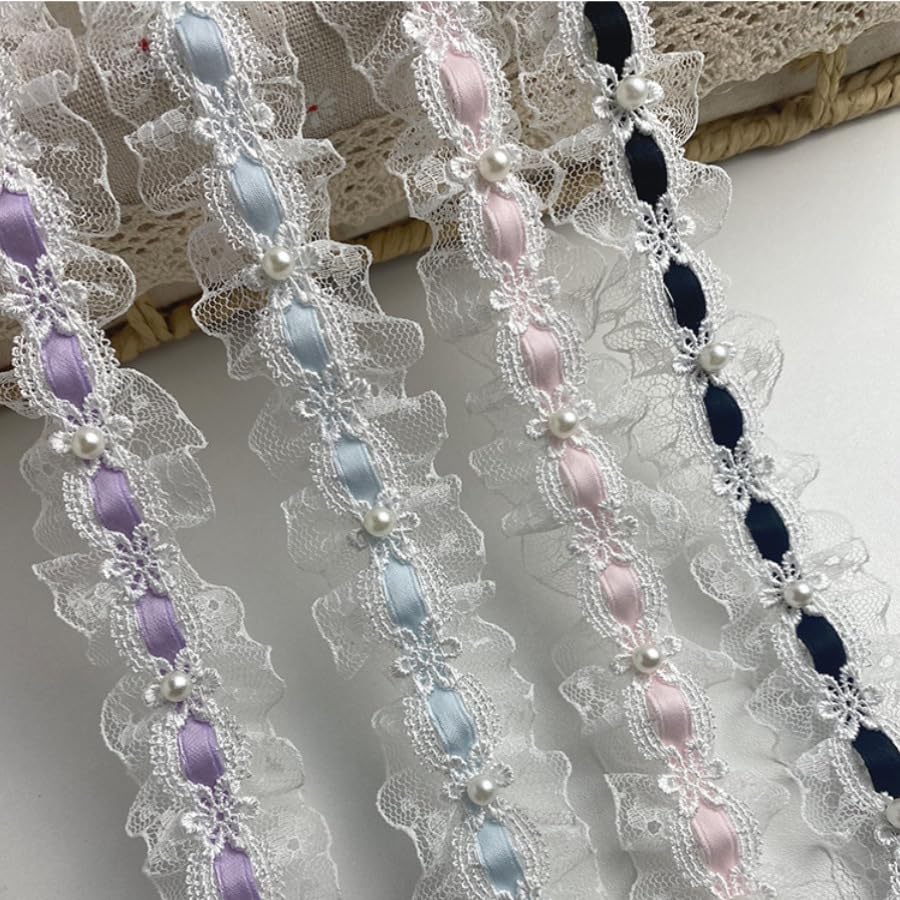Cinta de ajuste encaje poliéster tela | Multicolor 2-10 metros Envoltura de regalos DIY Boda: Adorno de encaje de tela(Light Pink,10 meters)