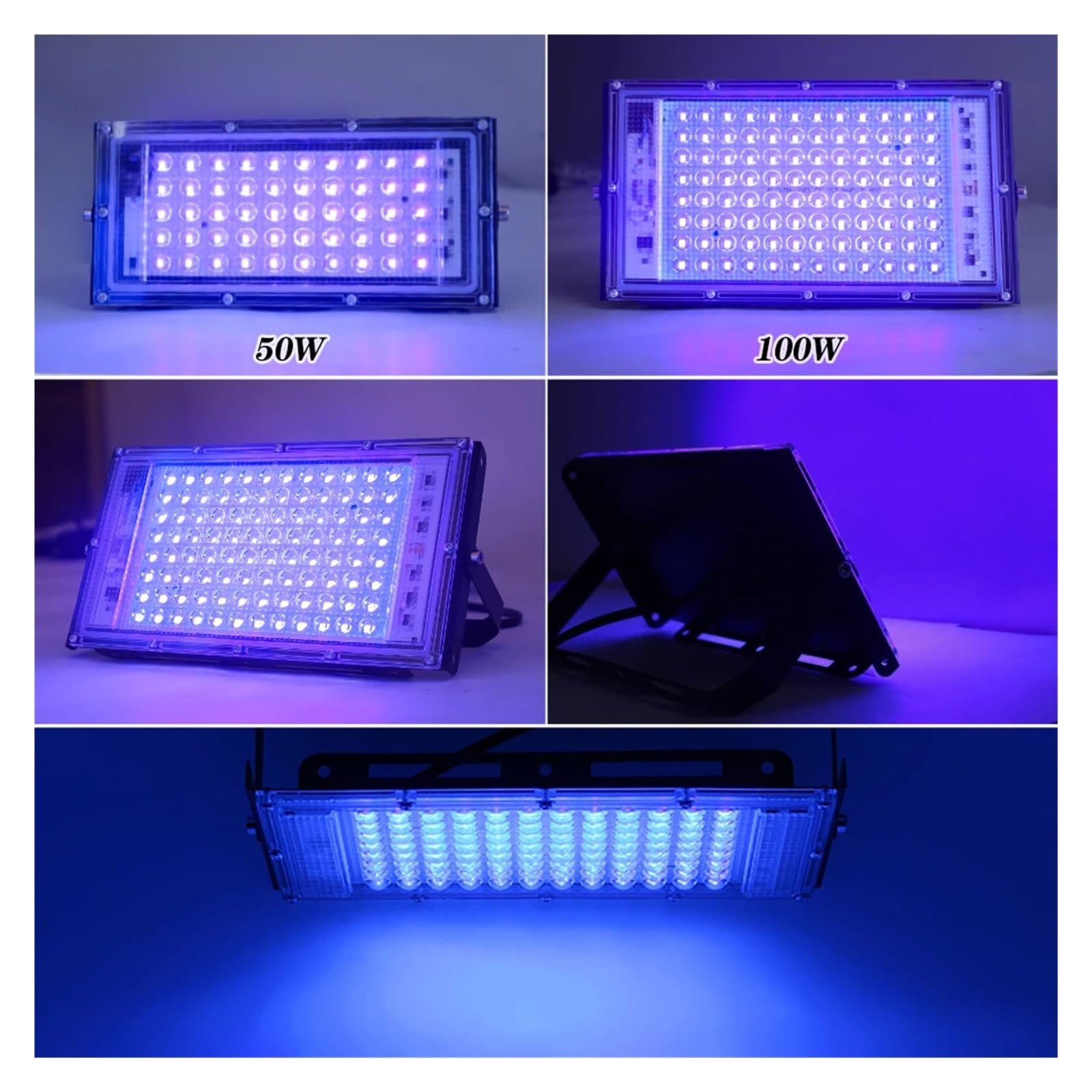Luce LED UV, 50W 100W UV LED Luce di inondazione Indoor Outdoor LED Blacklight Proiettore 395nm 400nm Lampada da palco fluorescente ultravioletta Faretto for feste per unghie in gel UV e polimerizzazi
