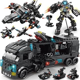 ENHANA Building Block Robot 27 in1 SWAT Police Command Truck Building Kit for Kids City Helicopter Bricks Kit Educational Toys for Boys Age 6 7 8 9 10 11 12 Years Old 585PCS