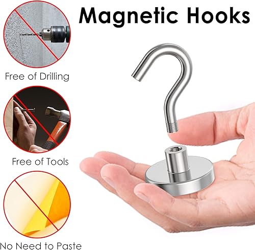 Miniatura 3 de Ganchos magnéticos resistentes, ganchos fuertes de 110 libras para colgar, imán con gancho para crucero, parrilla, refrigerador, paquete de 8