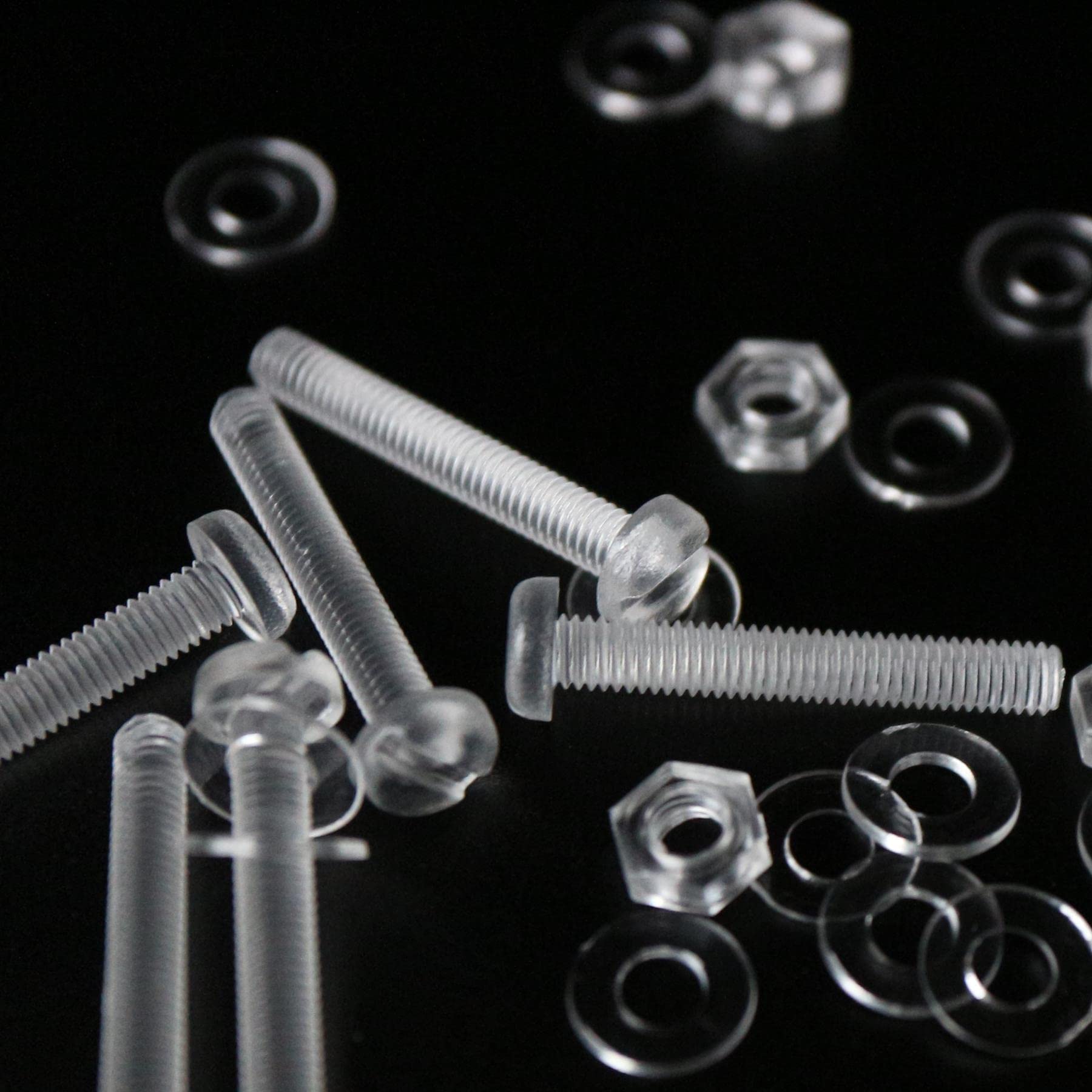 50x Transparent Clear M3 x 20mm Slotted Head Bolts, Nuts, Washers -Acrylic Plastic Screws - Image 4