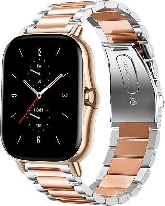 Compatible for Amazfit GTS 3 Band, YOUkei Quick Release Stainless Steel Metal Replacement Straps Compatible with Amazfit GTS 2 / GTS 2 Mini/GTS 3 Smartwatch Silver-Rose Gold