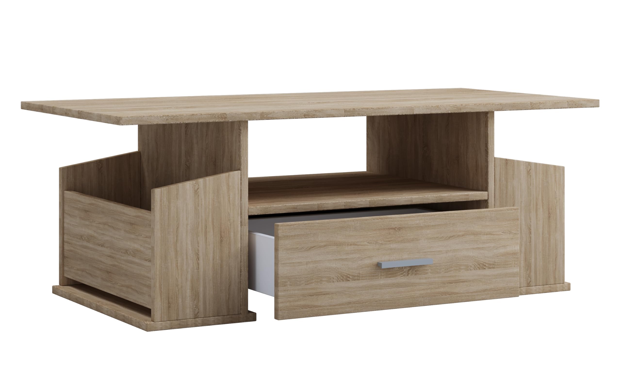 VCM Holz Couchtisch mit ausreichend Stauraum | Maße ca. H. 44 x B. 110 x T. 52 cm | Wohnzimmertisch mit Schublade - Junata Sonoma-Eiche (Sägerau)