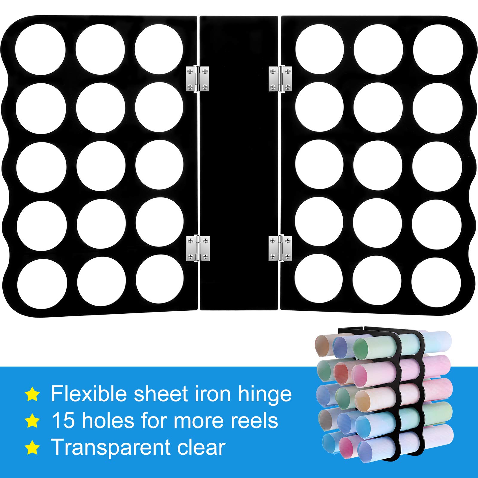 15-Holes Vinyl Storage Rack Acrylic Storage Organizer Multiple Large Holes Display Stand for Vinyl Rolls and More (12 Inch x 7.8 Inch, Aperture 2 Inch) (Black)