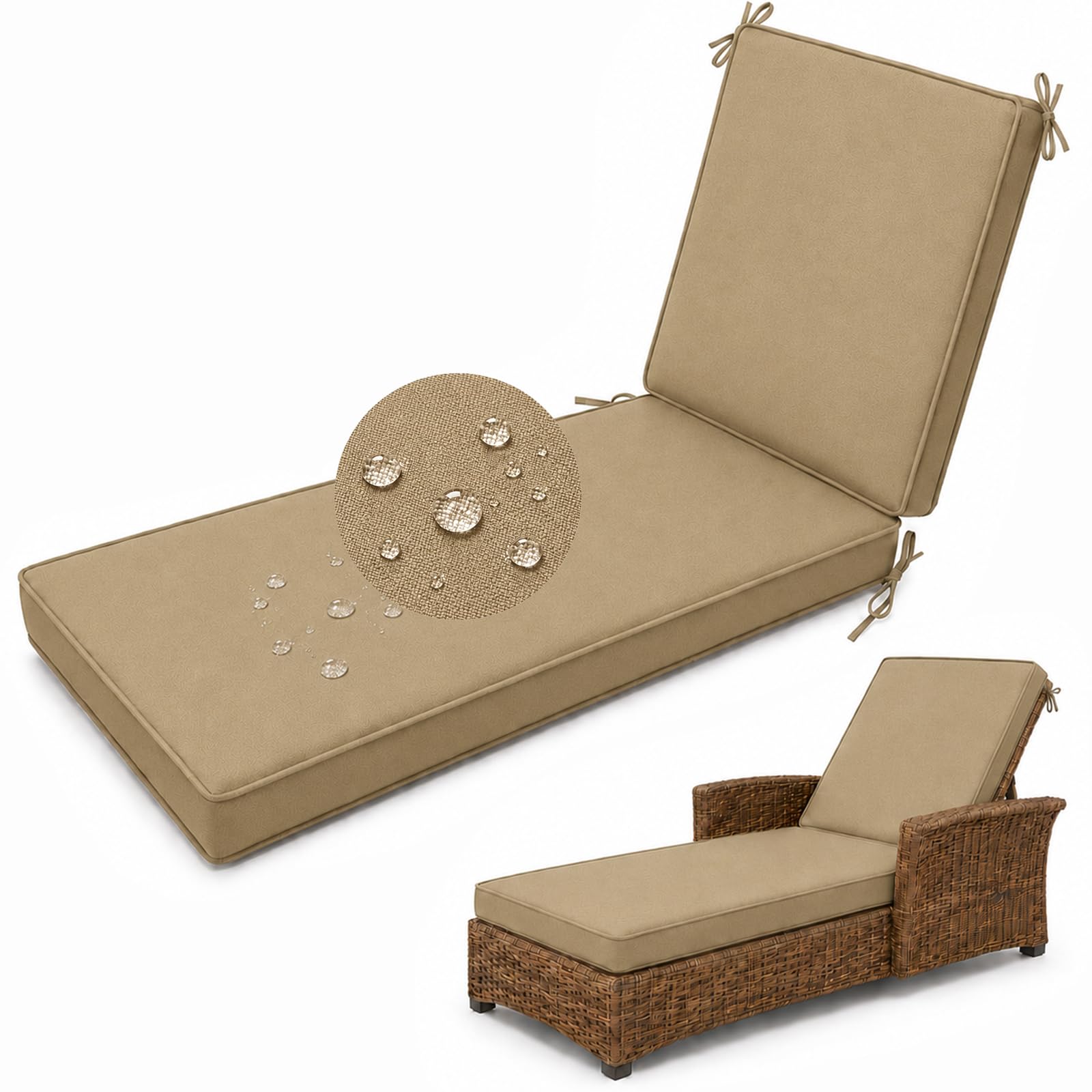 Aocase Waterproof Sun Lounger Cushion, Garden Sunbed Recliner Pad, Hazel