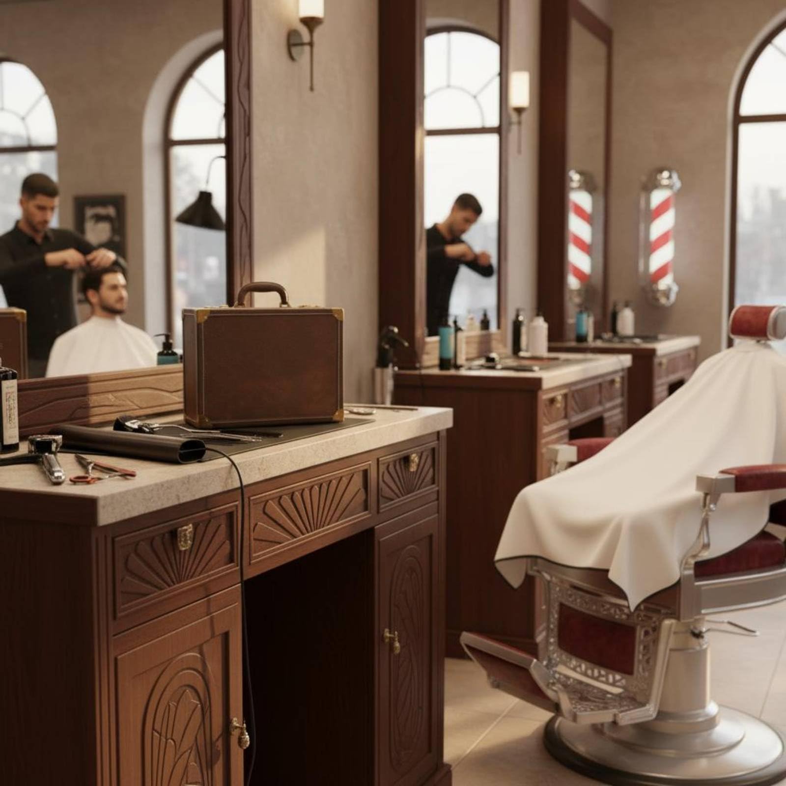 Friseur Werkzeugkoffer Haarschneidekoffer Aufbewahrungskoffer Friseurkoffer mit Schloss aus Pu Geteiltes Innenleben für Werkzeuge Zubehör Effizient, Array, Weinrot