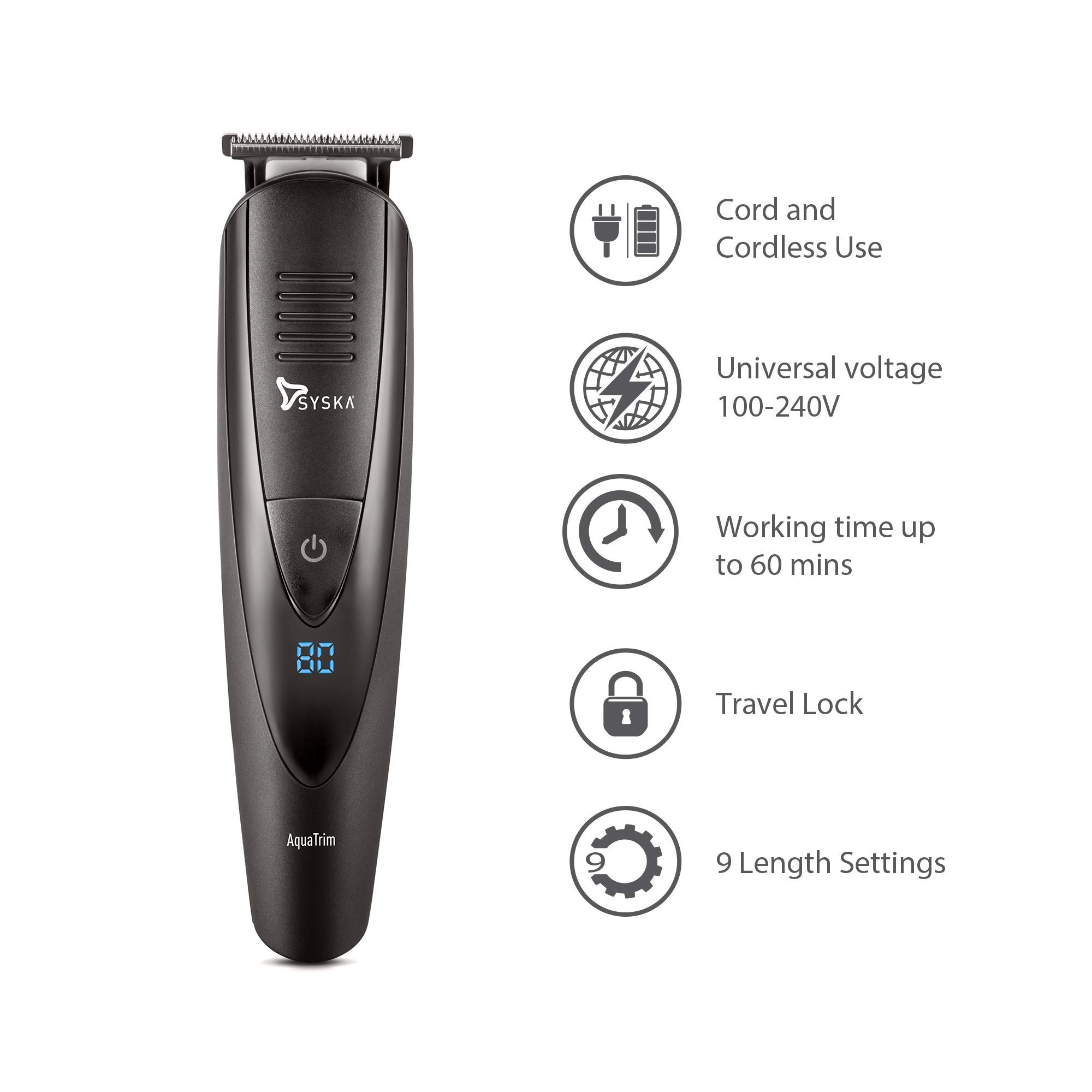 Syska HT4000K AquaTrim Cord & Cordless Rechargeable Beard Trimmer for