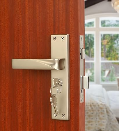 Blue Space Heavy Duty Mortise Door Lock Set for Main Door, Door Handle Lock Set for Main Door Lock, Office/Hotel/Bathroom (CRZ016, 8 Inch Plate Cylindrical Plate, Satin)