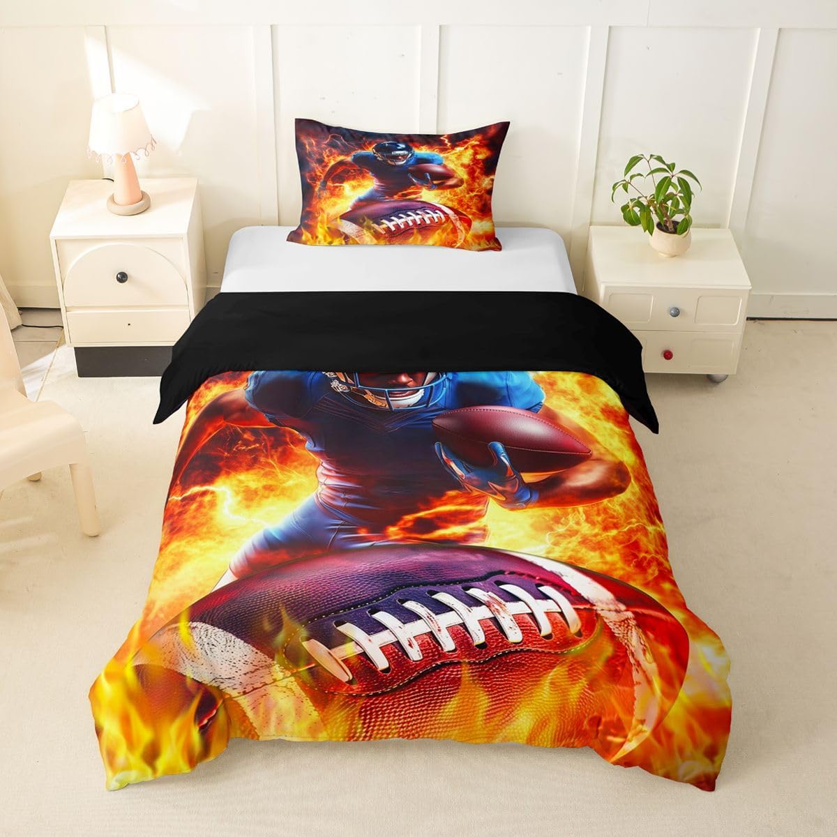Erosebridal Football Twin Bed Sets for Boys Girls Kids, Sports Theme Rugby 2Pcs Duvet Cover with Zipper, Football Players Team Gifts Bedding Set, Cool Gaming Room Decor image 2