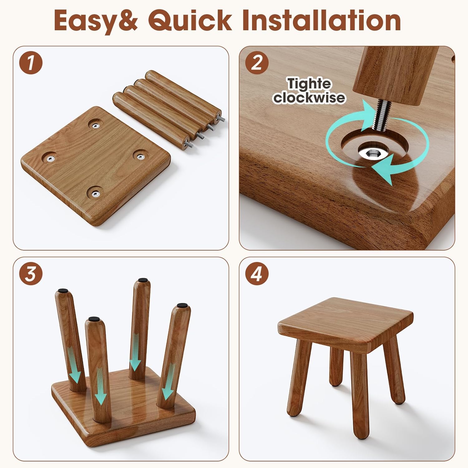 9 Inch Small Wooden Step Stool, multi-functional footstool, shoe changing stool, indoor plant stand, portable and sturdy, suitable for living room, kitchen, bedroom, bathroom (Walnut wood color)