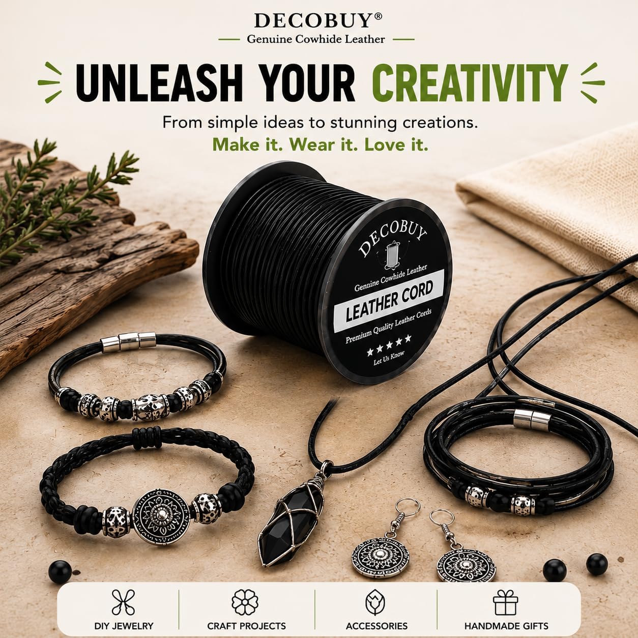 1mm Genuine Leather Cord for Jewelry Making – 21 Yards of Black Round String, Waterproof & Durable for Necklaces, Bracelets, Braiding, Crafts & Beading (1MM Black)