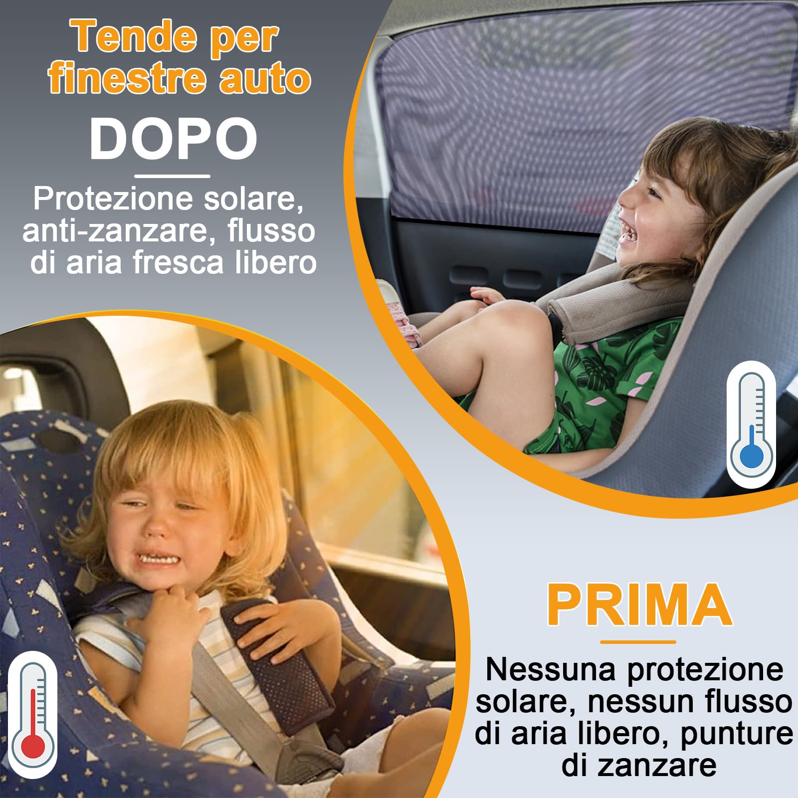 Tendine Parasole Auto Bambini,Oscuranti Misura Universale Senza Ventose Esterne Protezione Neonati da Raggi UV Autoaderente Automatica Kit Finestrini Posteriori (L)