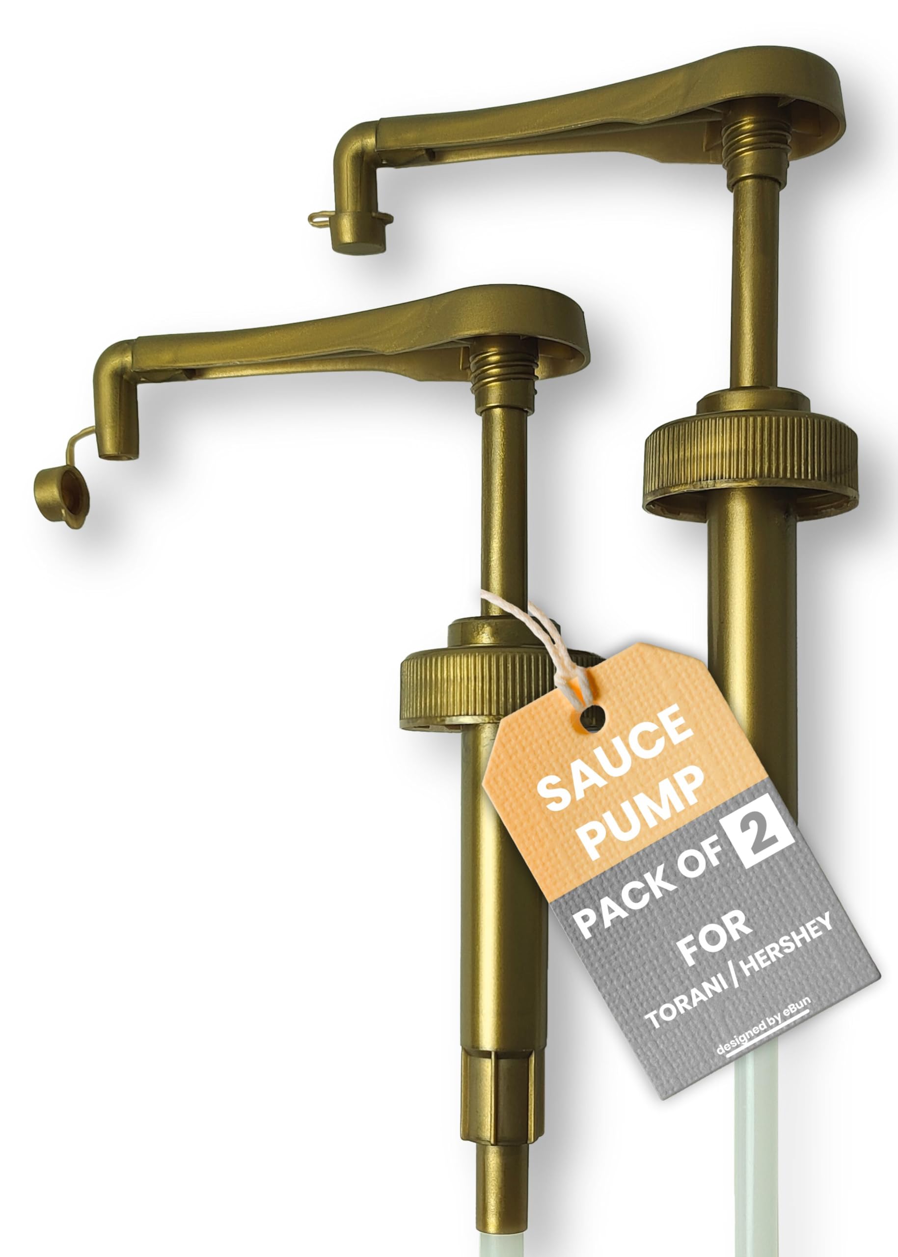 Sauce Pump 2-Pack - Fits 64 oz Torani, Davinci, 63 oz Fontana, Ghirardelli 87–90 fl oz, Hershey’s 7.5lb Bulk Jug - for Chocolate and Caramel Sauce - Dispenser, BPA-Free, No Drip, Dishwasher Safe
