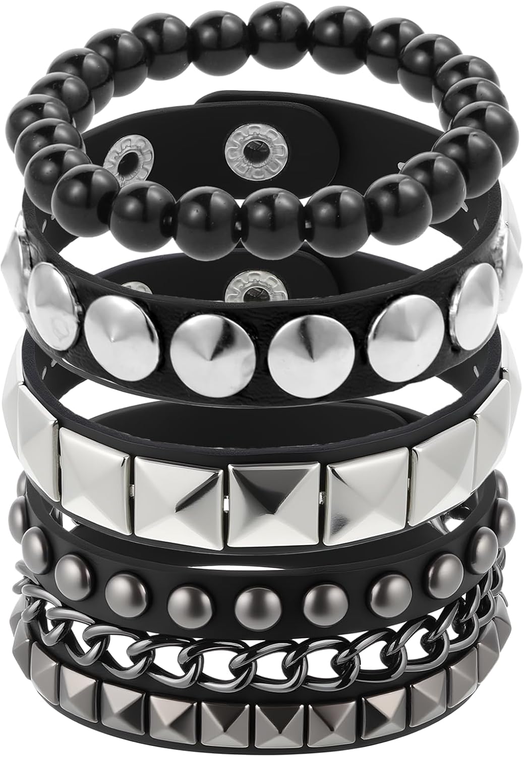 Vin Beauty 4 Pcs Leather Studded Bracelets for Men Women, Punk Leather Rock Studded Bracelets Emo Punk Rock Leathers Goth Jewelry for Vintage Outfits
