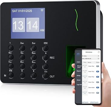 NGTeco APP-Based Time Clock, Fingerprint & PIN Time Clocks for Employees Small Business, 2.4GHz WiFi Biometric Clock in Machine for Employees with APP for iOS Android, No Monthly Fee