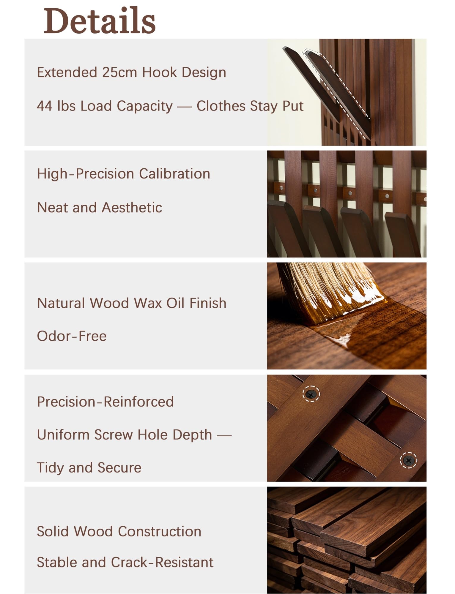 Perchero for colgar ropa, Perchero moderno for piano, Ganchos for colgar en la pared de madera maciza, Área de entrada, Gancho for ropa for abrigos, Bolsa, Sombrero, Paraguas(H49xW31.5in/125x80cm)