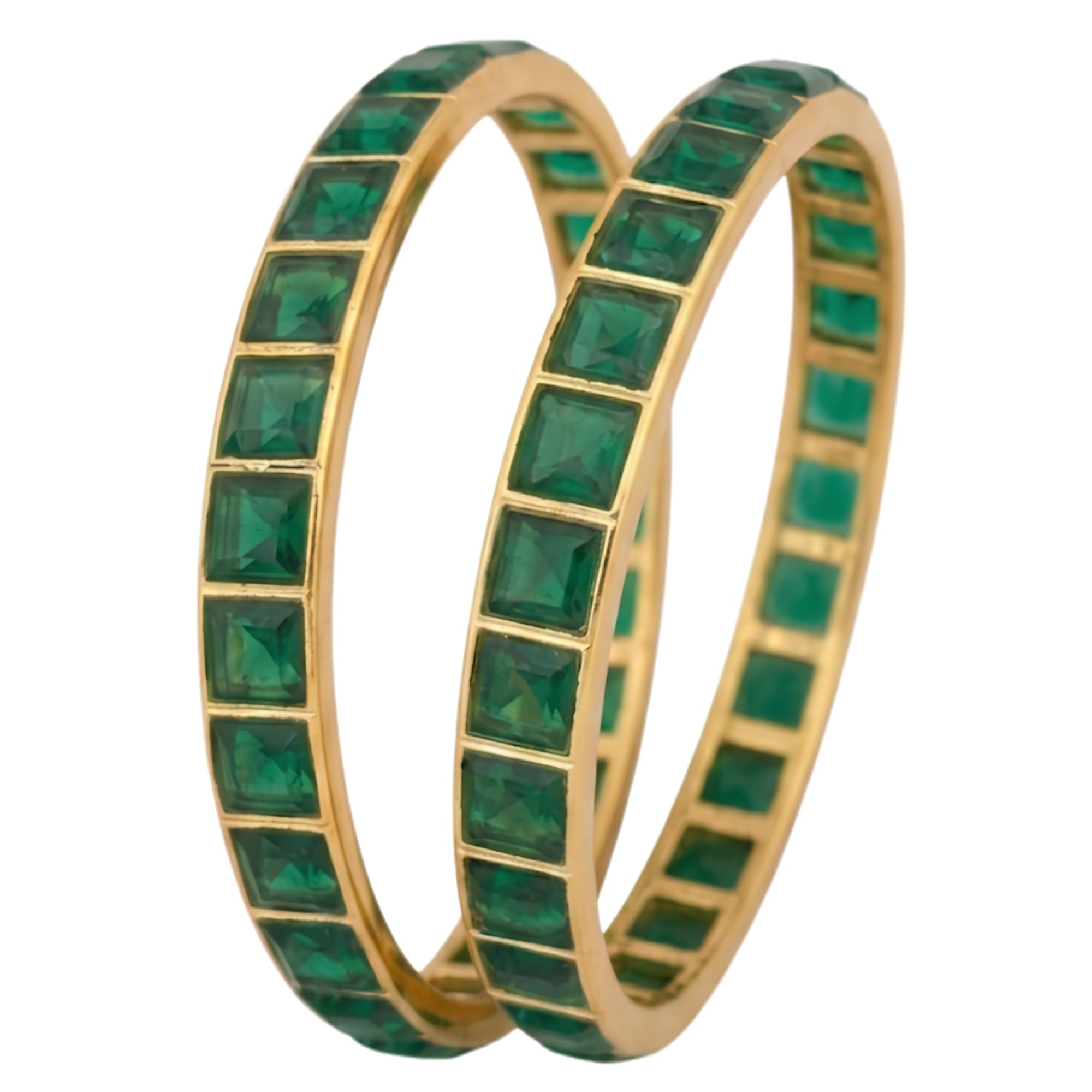 Gold Plated Stone Bangles Set for Women | Traditional Ethnic Kada Bangles | Elegant Square Stone Design | Wedding, Festive, Party & Daily Wear Jewellery-image-32