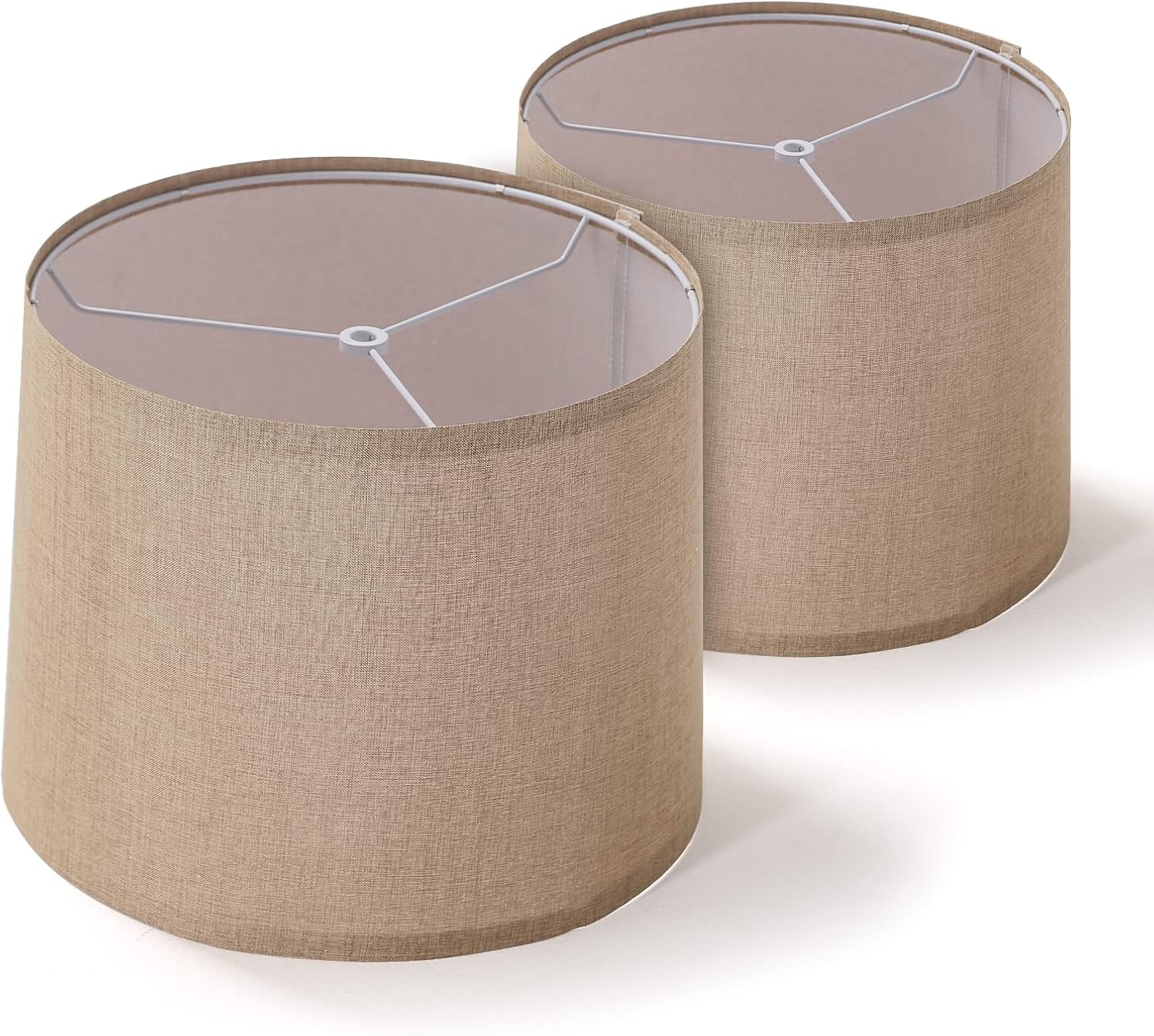 2Pack Natural Linen Drum Lampshades, Fabric Light Fixtures Lamp Shades