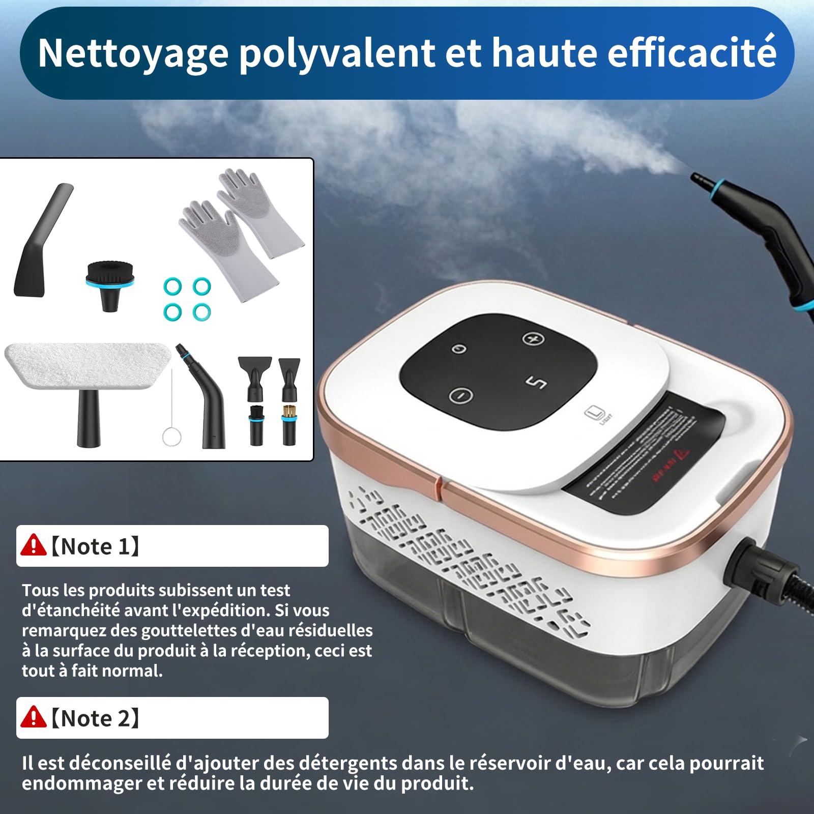 Nettoyeur vapeur portatif, 2500 W, 8 buses, 6 niveaux de vapeur, réservoir de 1250 ml, Nettoyeur Vapeur à Main pour Fenêtres, Cuisine, Voiture, Salle de Bain (Blanc 1)
