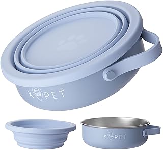 KPET® 2-in-1 Hundenapf Faltbar Für Unterwegs, Futternapf Hund Ideal Für den Alltag, Trinknapf Für den Hund - Reisenapf 900ml, Hundenäpfe Faltbare Reiseschale Edelstahl, Silikon, rutschfest product image