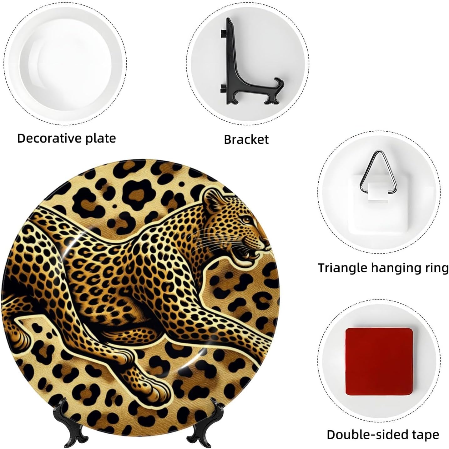 Unique-Leopard-Print 10 Inch Decorative Plate With Stand, Elegant Display Wall Plate For Home Decor