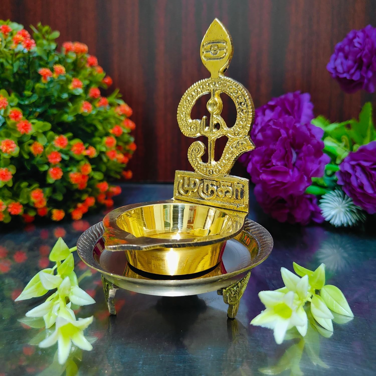 Brass Om Vilakku | Muruga Vel Diya | Oil Lamp with Stand