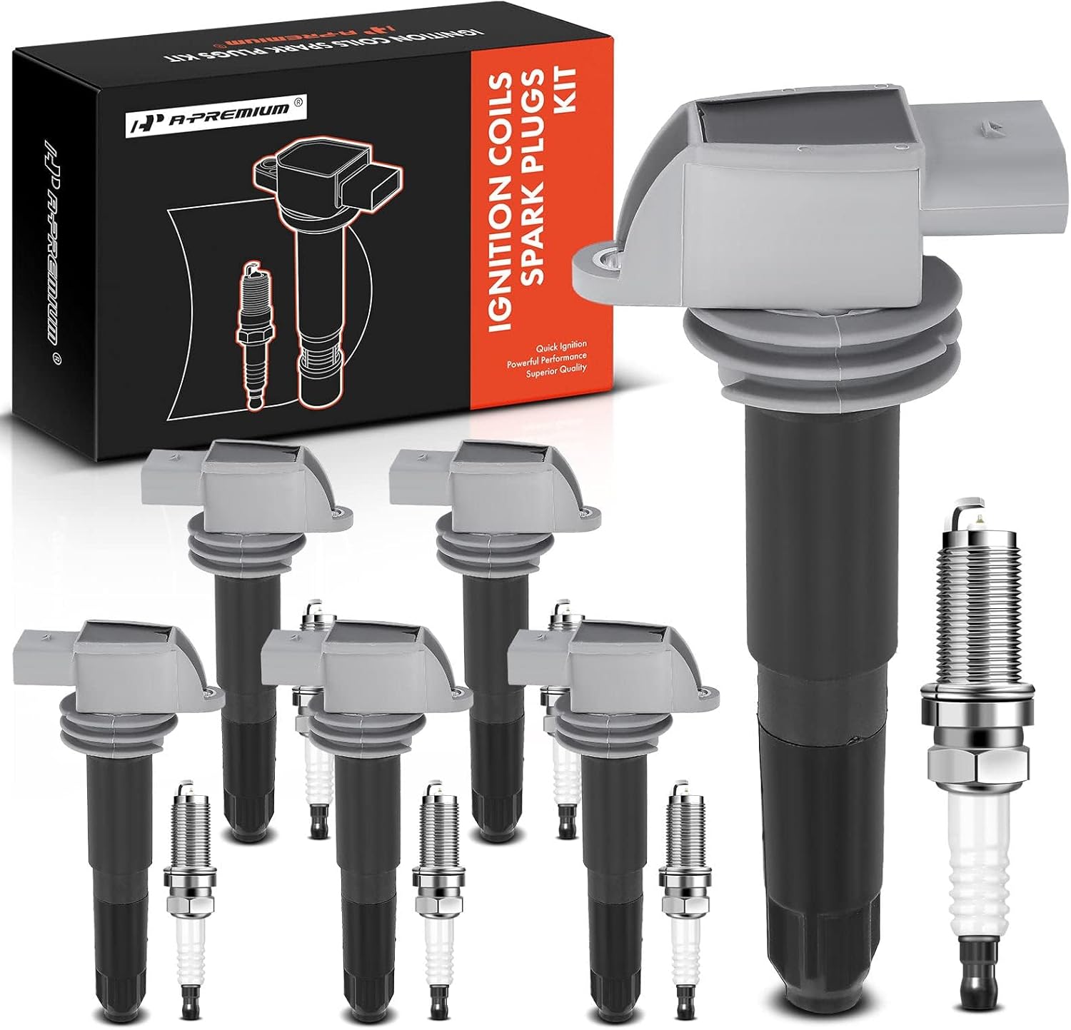 A-Premium Set of 6 Ignition Coil Pack and Iridium Spark Plugs Compatible with Porsche Cayman 2009-2012 2014-2016, 911 Boxster 2009-2016