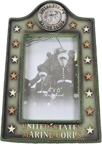 Ebros Gift Marco de fotos patriótico de las Fuerzas Armadas de los Estados Unidos, emblema de águila con estrellas de rango de 4 x 6 pulgadas, marco