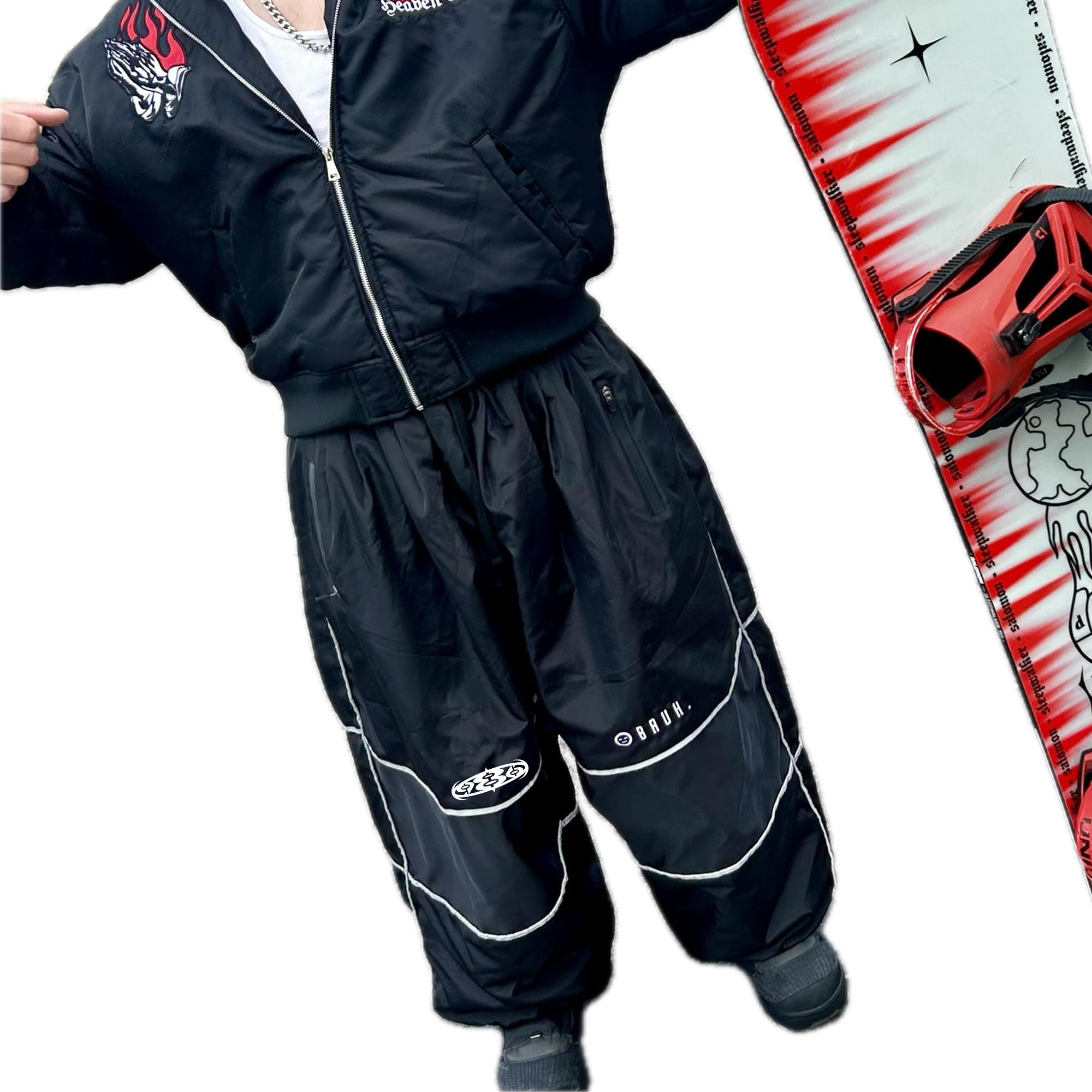 986 Productions – Super Baggy Ski & Snowboard Pants, Water-Resistant, Affordable, Stylish & Trendy (Classic, Large) Black