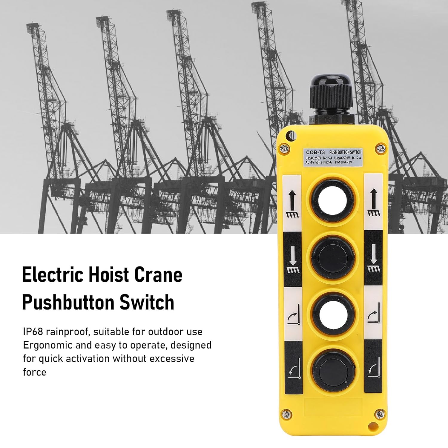 Generic Electric Hoist Crane Pushbutton Switch, Reliable Construction IP68 Rating, Industrial Up Down Driving Push Button Switch Control for Industrial Control, Automation, Cranes, Generici7501a3oyf