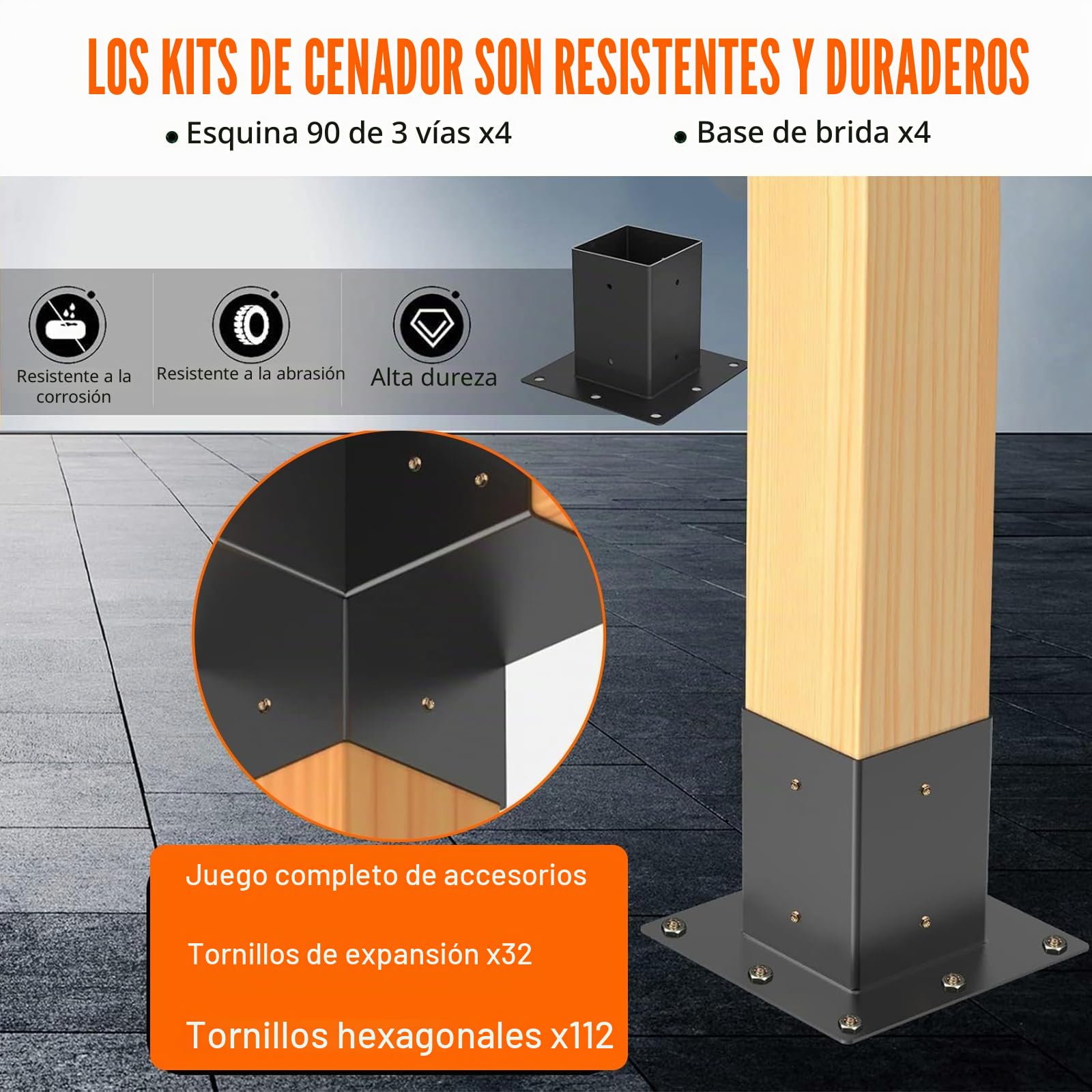 Kit de Soportes de Esquina 3 Vías 90° para Pérgola, Postes de Madera 100×100 mm, Fácil Montaje, para Cenadores y Estructuras Exteriores, 8 uds