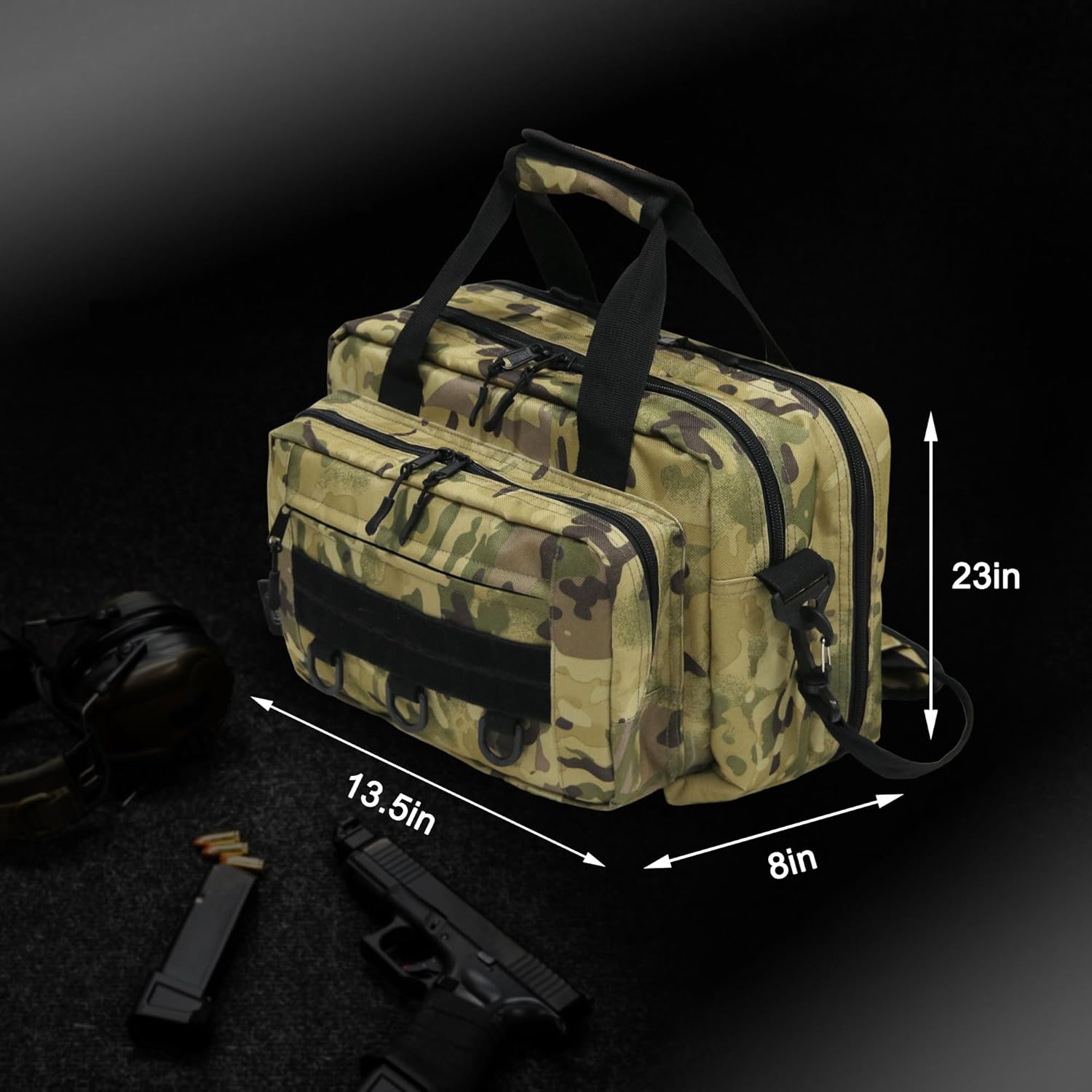 Gun Range Bags for Handguns, Tactical 2 Firearm Shooting Bag for Ammo, Pistol Carrying Case with Multi-Pockets, Shooters Duffle Bag for Outdoor Hunting