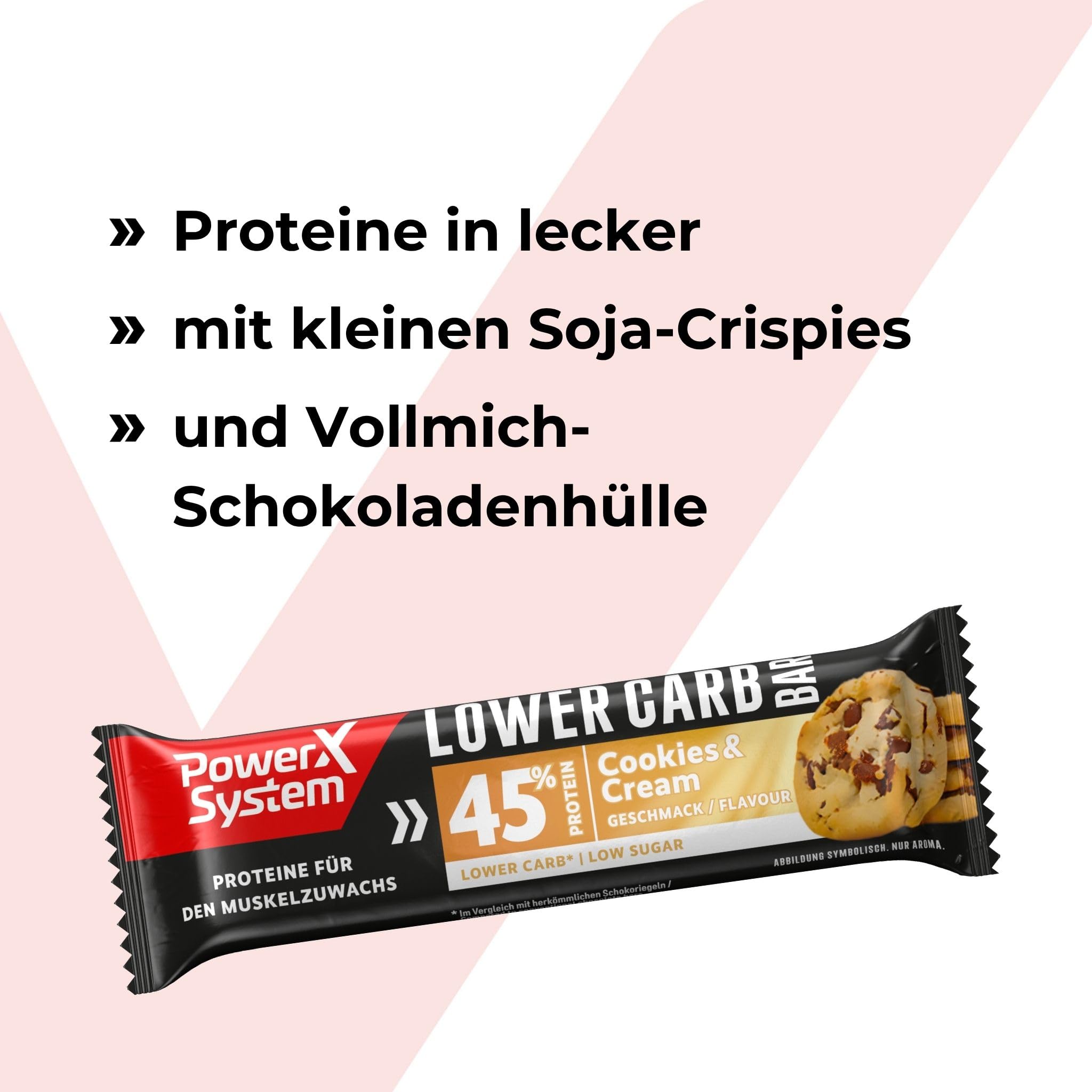 Power System Lower Carb Bar Cookies & Cream, 45% Protein, 28 x 40 g