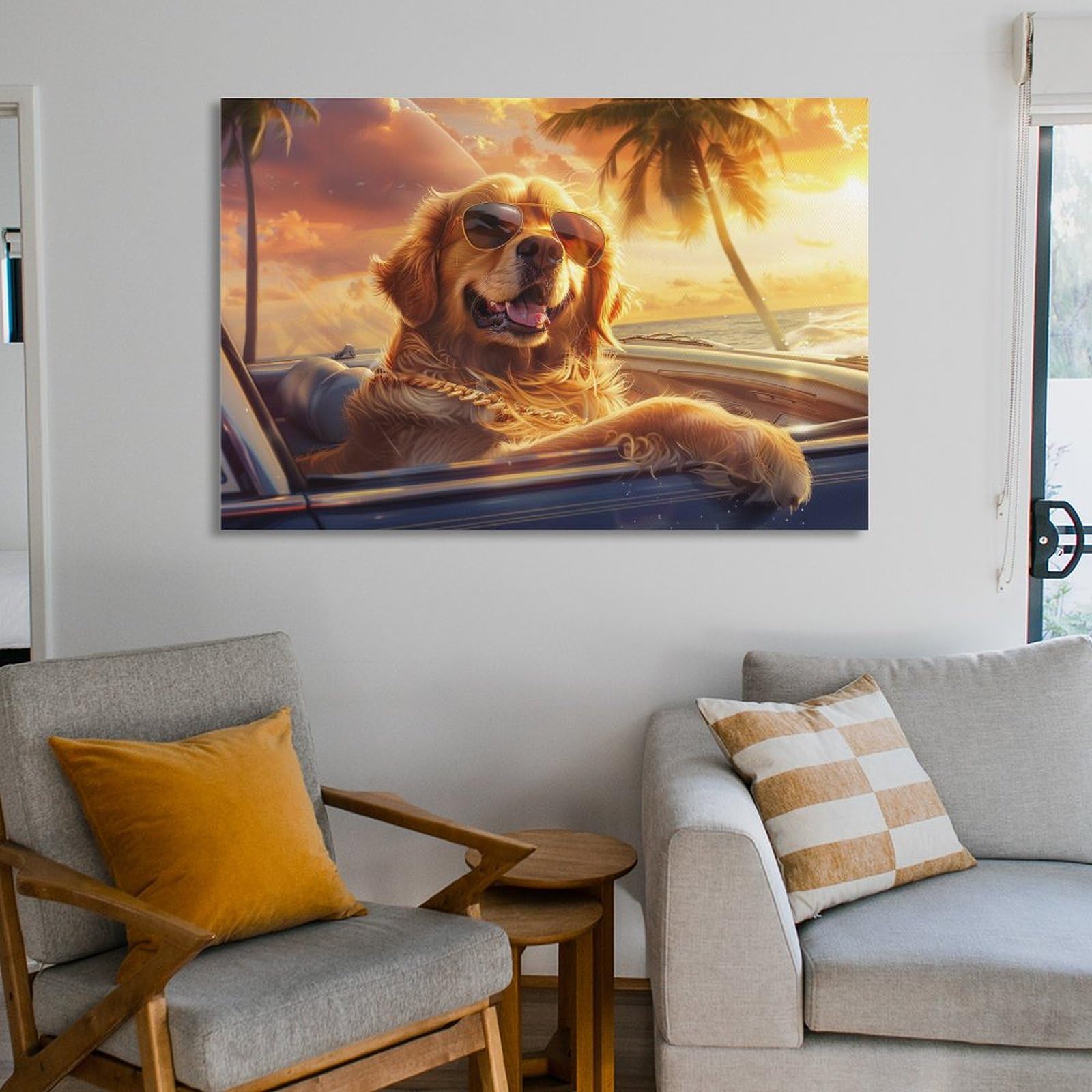 Amazon.co.jp: 絵画 ヨットに座って景色を眺めるゴールデンレトリバー